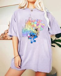 disney stitch watercolor castle comfort shirt, stitch balloons shirt, magic king