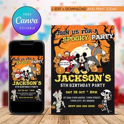 mickey mouse halloween birthday invitation canva editable instant download