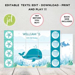 tic tac toe , under the sea tic tac toe, personalized tic tac toe,, printable party favor