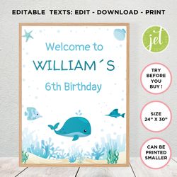 welcome sign, under the sea welcoe sign,under the sea banner, birthday banner, birthday welcome sign