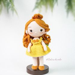 belle crochet amigurumi doll, amigurumi beauty and the beast, crochet belle stuffed doll, crochet doll for sale, birthda