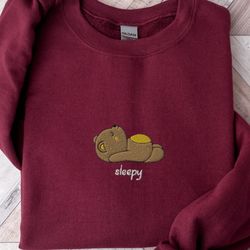 sleepy bear sweatshirt, cute bear sweater, sleeping bear shirt, embroidered bear sweatshirt