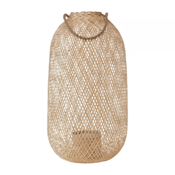 bloomingville 23.5" natural hand-woven bamboo lantern with jute handle & glass insert