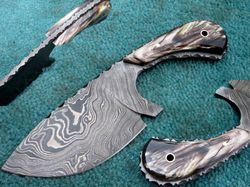 7.5 " one of its kind hand made damascus steel skinning knife , damascus skinner