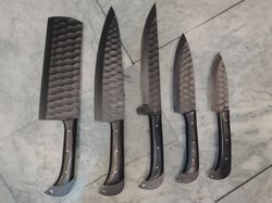 custom handmade damascus steel chef knives 5 pc set, bbq knife bundle, kitchen cutlery gift set, housewarming gift