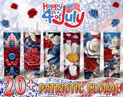 3d 4th of july patriotic floral tumbler png bundle, memorial day skinny tumbler png, 20oz straight and tarpered, instant