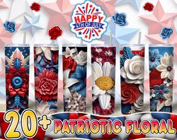 3d 4th of july patriotic floral tumbler png bundle, memorial day skinny tumbler png, 20oz straight and tarpered, instant