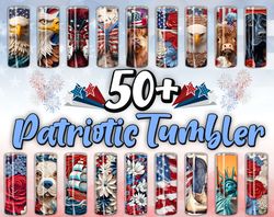 patriotic 4th of july tumbler wrap png bundle, patriotic highland cow png, eagle png, 3d flowers 20 oz skinny tumbler pn