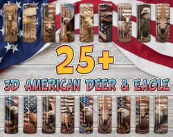 3d american deer and eagle tumbler png bundle, memorial day skinny tumbler png, 20oz straight and tarpered, instant down