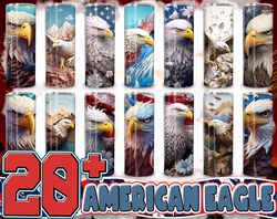 3d patriotic tumbler wrap, bald eagle patriotic 3d sublimation design, 4th of july 20oz skinny straight tumbler, instant