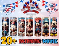 3d mouse 4th of july tumbler sublimation design, cartoon 20 oz skinny straight & tapered tumbler, tumbler wrap png, inst