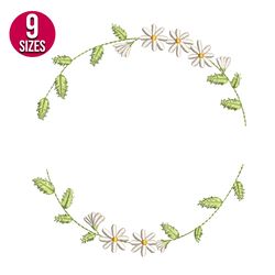 daisy wreath embroidery design, machine embroidery pattern, instant download