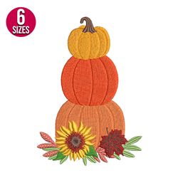 pumpkins with sunflower embroidery design, machine embroidery pattern, instant download