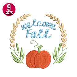 welcome fall embroidery design, machine embroidery pattern, instant download