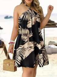 sexy backless sleeveless summer dress halter neck striped dress