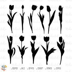 tulip svg, tulip silhouette, tulip flowers cricut, tulip clipart png, tulip stencil dxf, tulip templates svg