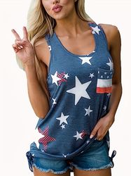 casual pocket sleeveless tank top flag print crew neck tank top