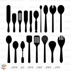 wooden utensils svg, wooden utensils silhouette, wooden utensils stencil, wooden utensils templates dxf