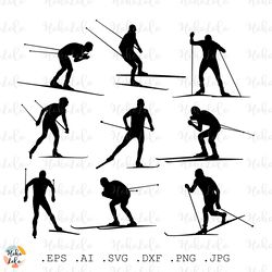 skier svg, skier silhouette, skier cricut, skier stencil dxf, skier clipart png, sportsman svg, sportsman silhouette