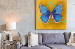 blue butterfly art print original painting wall decor