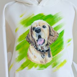 spaniel dog hoodie and sweatshirt, custom hand painted sweater, pet owner gift for dog mom, dog portrait