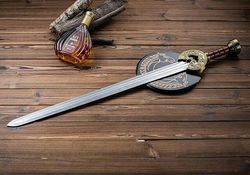 custom hand forged damascus steel viking sword, master sword, battle ready sword, gift for him, wedding gift for husband