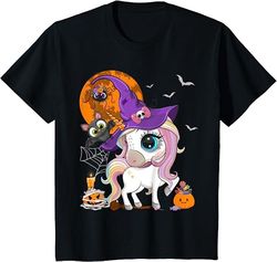 kids cute unicorn witch hat pumpkin halloween little girls kid t-shirt