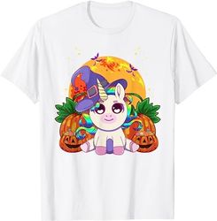 cute girls halloween pumpkin unicorn witch hat boonicorn t-shirt