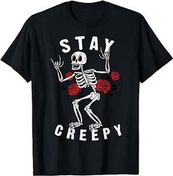 skeleton stay creepy halloween graphic t-shirt