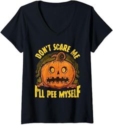 womens don't scare me i'll pee myself halloween v-neck t-shirt