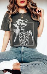 comfort colors shirt, coffee drinking skeleton, coffee tshirt, skeleton shirt, comfy shirt, skeletons halloween skull s