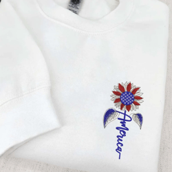 american flag with sunflower embroidered sweatshirt, 4th of july sweatshirt, sunflower flag sweatshirt