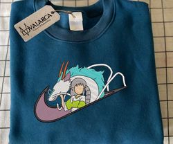 anime embroidered sweatshirt, haku x nike embroidered sweatshirt, anime embroidered crewneck, custom anime embroidered