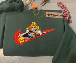 inspired anime embroidered sweatshirt, nike x rengoku embroidered sweatshirt, brand anime embroidered hoodie