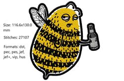 drunk bee embroidery design