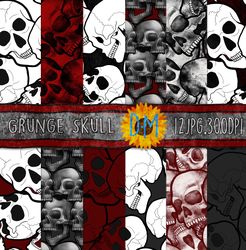 grunge skull halloween seamless pattern trash polka illustration