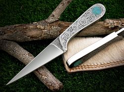 hunting knife - engraved all over the handle - customized deep chisel hand engraved skeleton theme on blade and handle