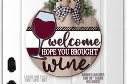 wine door hanger svg | laser cut files | wine svg | wine glass svg | welcome sign svg | bar sign svg | glowforge files