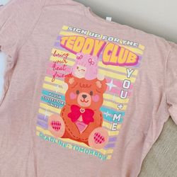 teddy club graphic unisex t-shirt , kawaii cute teddy bear illustration, kpop anime harajuku highteen fashion, vintage k