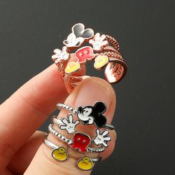 mickey mouse ring cartoon cute multi-storey mickey rings for girls jewelry kawaii mickey open rings