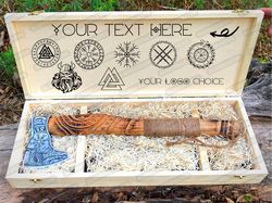 viking axe engraved & personalized wooden box gift for husband/men on wedding, anniversary, birthday, groomsmen ,gift