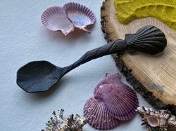 wooden bog oak spoon, hand carved spoon, shell spoon