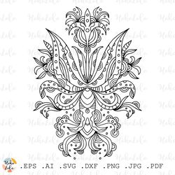 floral coloring pattern pdf, flower cricut svg, flower clipart png, flower line art png, coloring page pdf