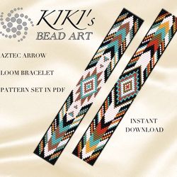 aztec arrow loom bead pattern, loom bracelet pattern ethnic inspired native styled loom pattern set in pdf instant downl