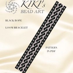 black rope geometric loom bracelet pattern, bead loom pattern design in pdf instant download