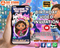 gabby's dollhouse invitation video, gabby dollhouse animated invitation, gabbys dollhouse birthday ,gabby dollhouse