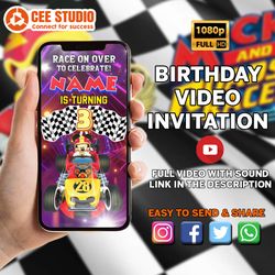 mickey roadster racers animated video invitation for birthday party with a child's photo, mickey racers invitation