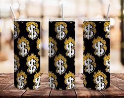 flaming dollars tumbler, flaming dollars straight tapered wrap skinny tumbler, flaming dollars wrap seamless skinny tumb