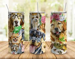 dogs montage tumbler, dogs montage straight tapered wrap skinny tumbler, funny dogs montage wrap seamless skinny tumbler