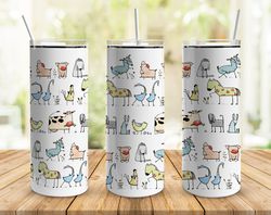 farm animals doodles tumbler,farm doodles straight tapered wrap skinny tumbler,farm animals wrap seamless skinny tumbler